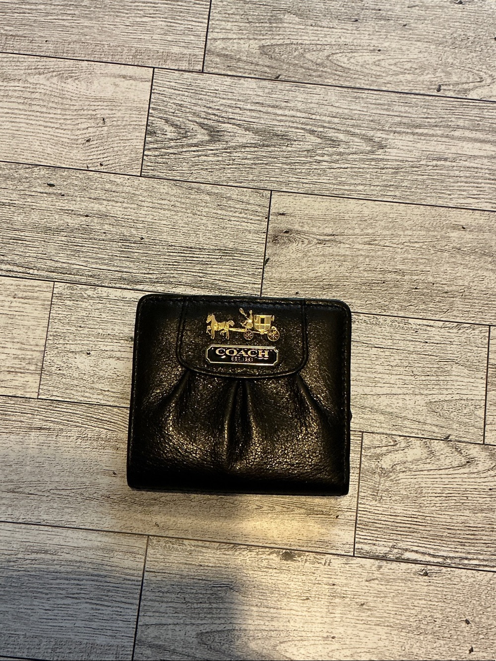Coach Black Leather Bi-Fold Wallet with Gold Logo